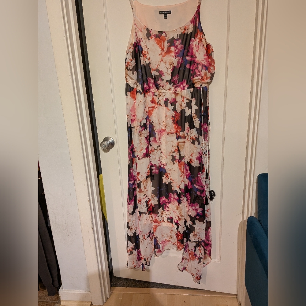 Floral Pink Dress Spaghetti Strap,  Sz 18/20, Hi Low, Wedding, Spring Summer